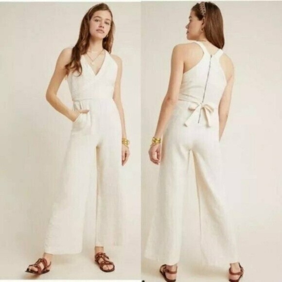 Anthropologie Demi Textured Jumpsuit in Creamy White 4 - Picture 1 of 14